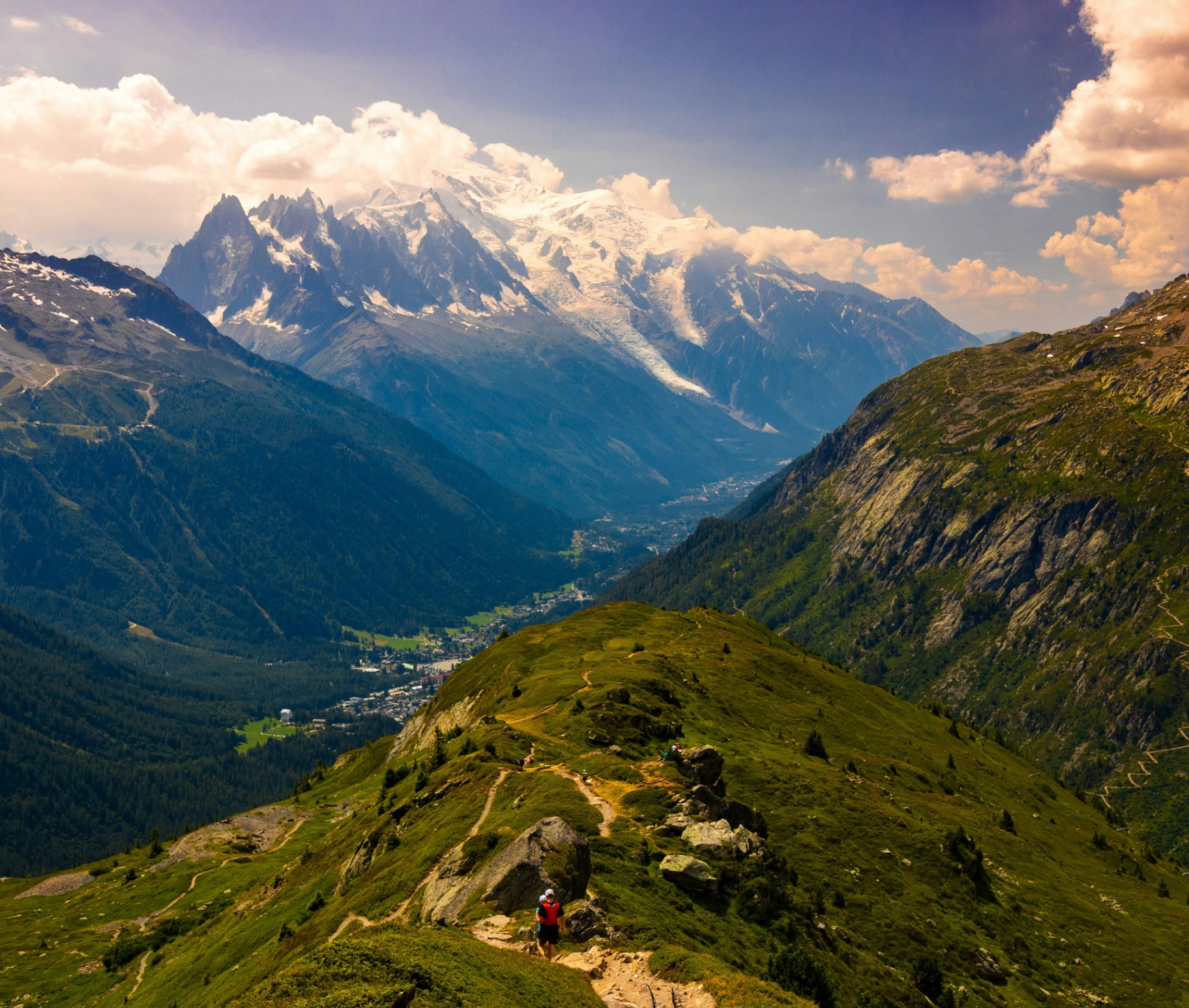 Chamonix valley and Mont Blanc from above